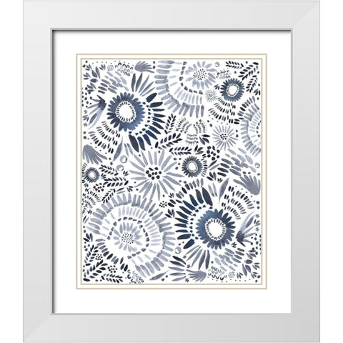 Blue Floral Fun White Modern Wood Framed Art Print with Double Matting by Straatsma, Leah