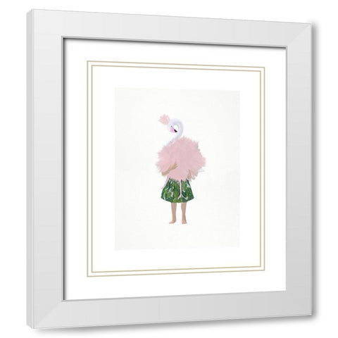 Flamingo Girl White Modern Wood Framed Art Print with Double Matting by Straatsma, Leah
