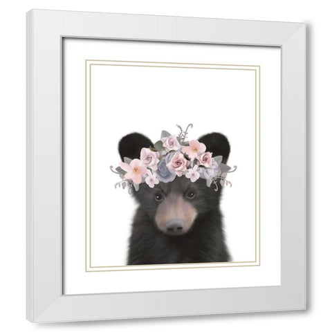 Floral Bear White Modern Wood Framed Art Print with Double Matting by Straatsma, Leah
