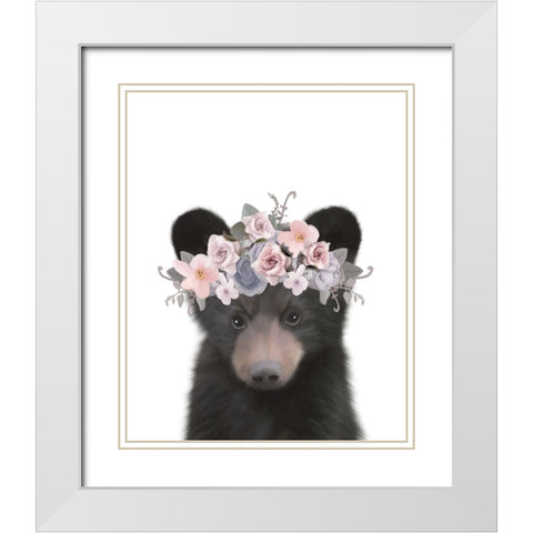 Floral Bear White Modern Wood Framed Art Print with Double Matting by Straatsma, Leah