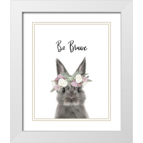 Floral Bunny Be Brave White Modern Wood Framed Art Print with Double Matting by Straatsma, Leah