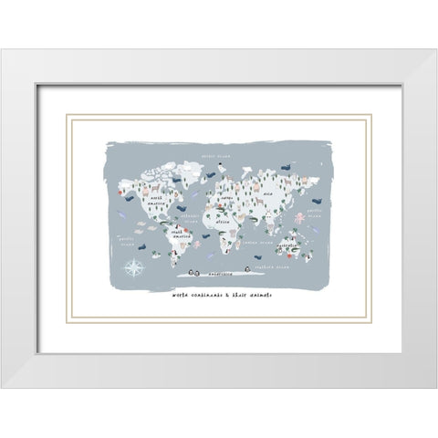 World Continents Map White Modern Wood Framed Art Print with Double Matting by Straatsma, Leah