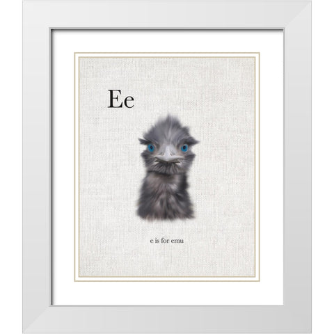 E is for Emu White Modern Wood Framed Art Print with Double Matting by Straatsma, Leah