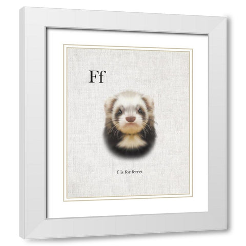 F is for Ferret White Modern Wood Framed Art Print with Double Matting by Straatsma, Leah