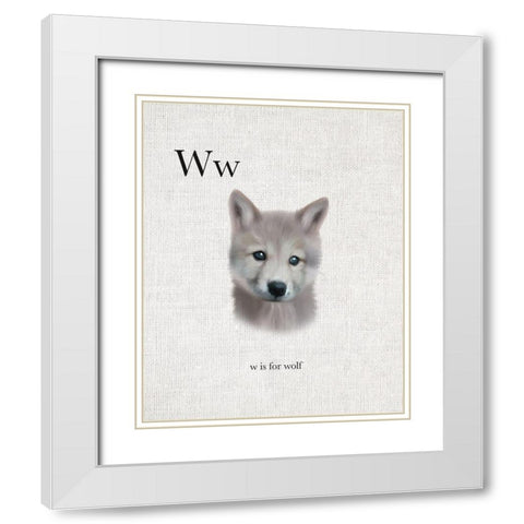 W is for Wolf White Modern Wood Framed Art Print with Double Matting by Straatsma, Leah