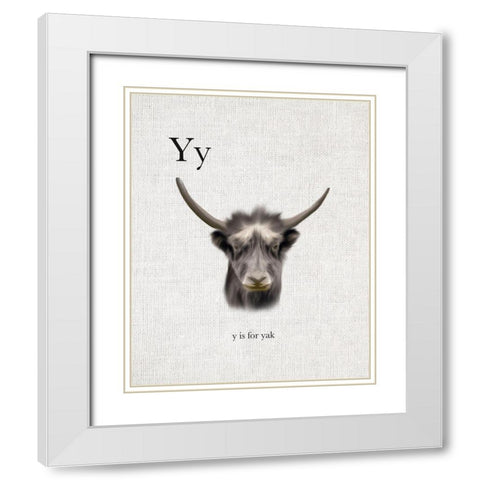 Y is for Yak White Modern Wood Framed Art Print with Double Matting by Straatsma, Leah