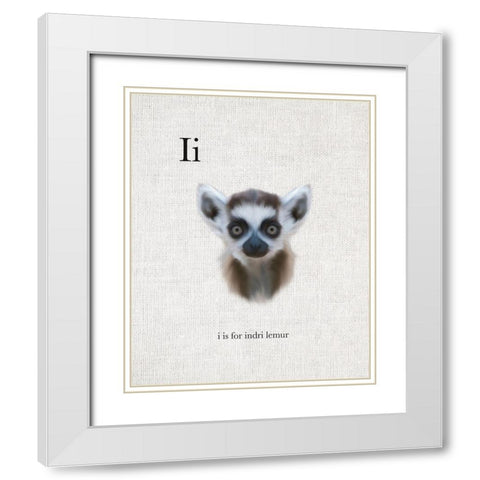 I is for Indri Lemur White Modern Wood Framed Art Print with Double Matting by Straatsma, Leah