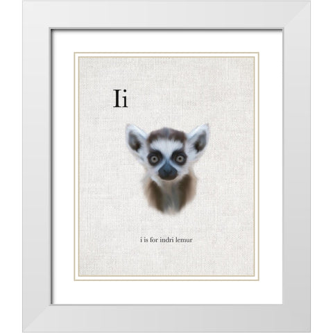 I is for Indri Lemur White Modern Wood Framed Art Print with Double Matting by Straatsma, Leah