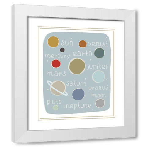 Planets Circles and Stars White Modern Wood Framed Art Print with Double Matting by Straatsma, Leah