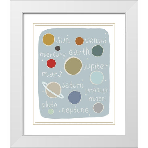 Planets Circles and Stars White Modern Wood Framed Art Print with Double Matting by Straatsma, Leah