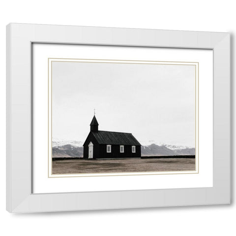 Chruch and Mountains White Modern Wood Framed Art Print with Double Matting by Straatsma, Leah
