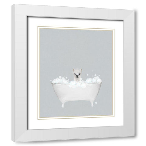 Alpaca Blue Bath White Modern Wood Framed Art Print with Double Matting by Straatsma, Leah