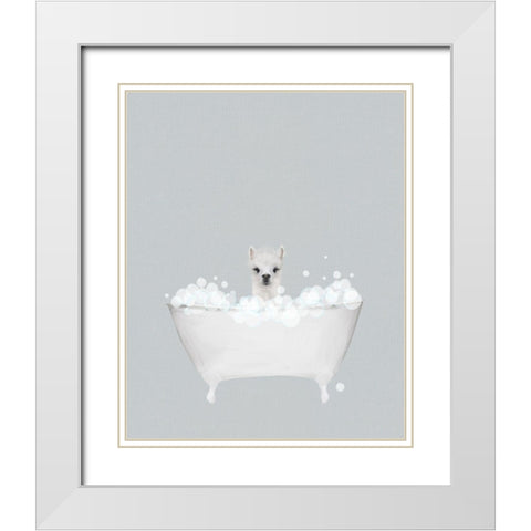 Alpaca Blue Bath White Modern Wood Framed Art Print with Double Matting by Straatsma, Leah