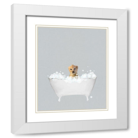 Lion Blue Bath White Modern Wood Framed Art Print with Double Matting by Straatsma, Leah
