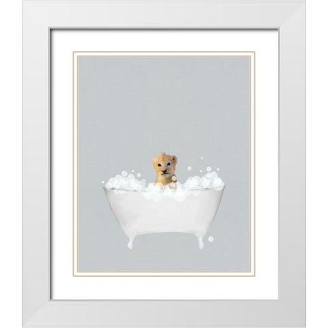 Lion Blue Bath White Modern Wood Framed Art Print with Double Matting by Straatsma, Leah