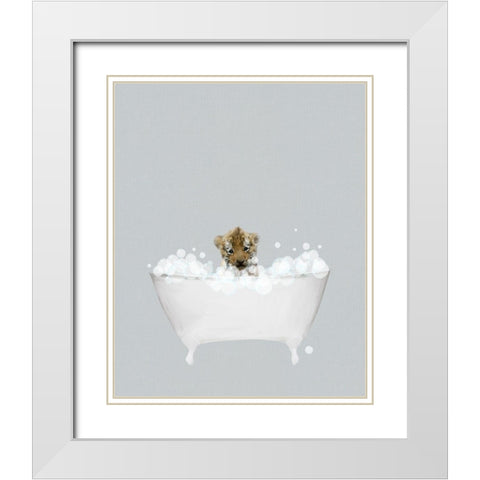 Tiger Blue Bath White Modern Wood Framed Art Print with Double Matting by Straatsma, Leah