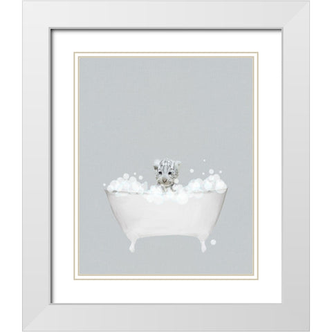 White Tiger Blue Bath White Modern Wood Framed Art Print with Double Matting by Straatsma, Leah