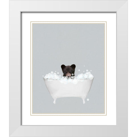Bear Blue Bath White Modern Wood Framed Art Print with Double Matting by Straatsma, Leah