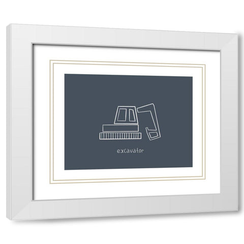 Excavator Navy White Modern Wood Framed Art Print with Double Matting by Straatsma, Leah