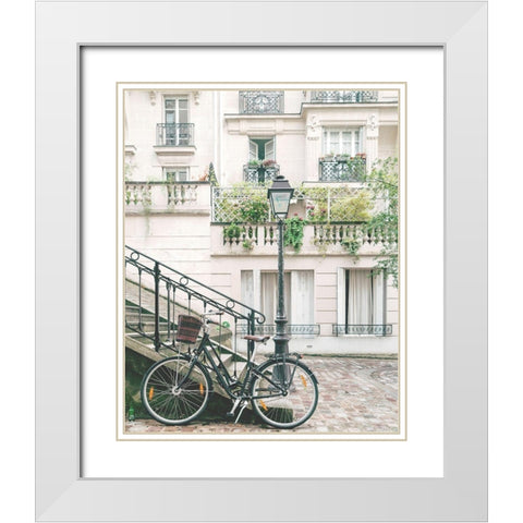 Bicylce in Paris White Modern Wood Framed Art Print with Double Matting by Straatsma, Leah