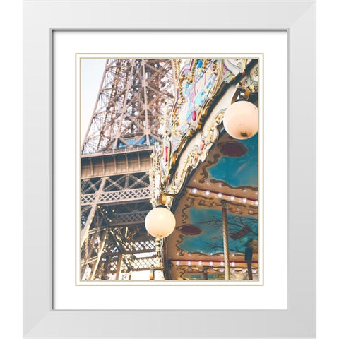 Eiffel Tower and Carousel White Modern Wood Framed Art Print with Double Matting by Straatsma, Leah