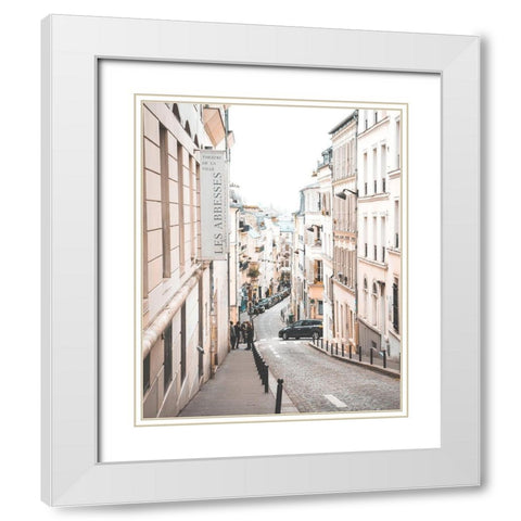 Pretty Street in Paris White Modern Wood Framed Art Print with Double Matting by Straatsma, Leah