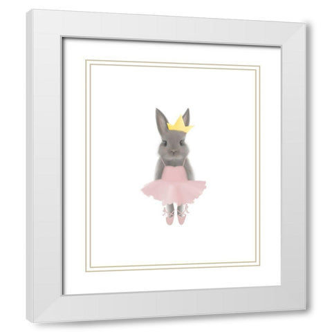 Full Body Ballet Bunny White Modern Wood Framed Art Print with Double Matting by Varacek, Pam