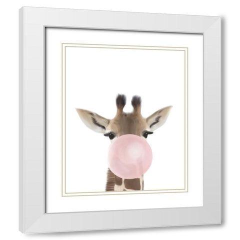 Giraffe Bubble Gum White Modern Wood Framed Art Print with Double Matting by Straatsma, Leah