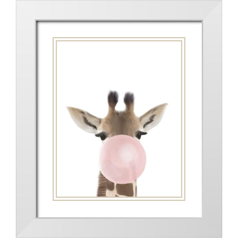 Giraffe Bubble Gum White Modern Wood Framed Art Print with Double Matting by Straatsma, Leah