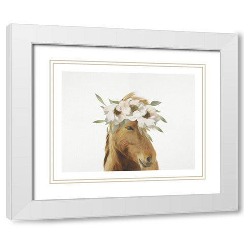 Floral Horse White Modern Wood Framed Art Print with Double Matting by Straatsma, Leah