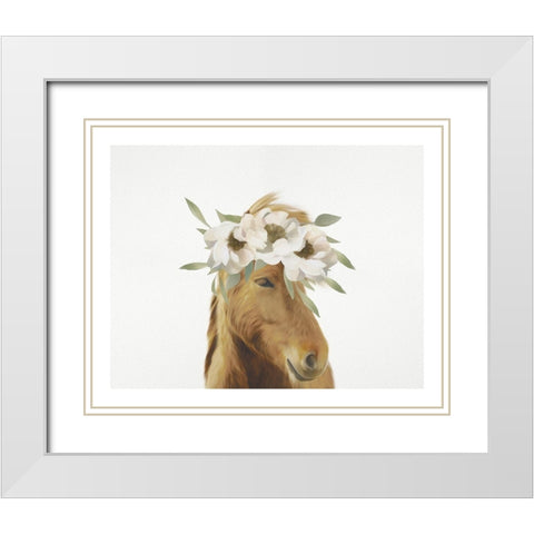 Floral Horse White Modern Wood Framed Art Print with Double Matting by Straatsma, Leah