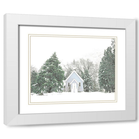 Little Blue Winter Church White Modern Wood Framed Art Print with Double Matting by Straatsma, Leah