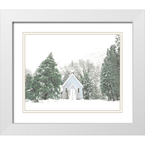 Little Blue Winter Church White Modern Wood Framed Art Print with Double Matting by Straatsma, Leah