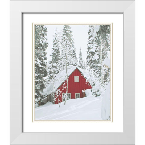 Red Winter Cabin White Modern Wood Framed Art Print with Double Matting by Straatsma, Leah