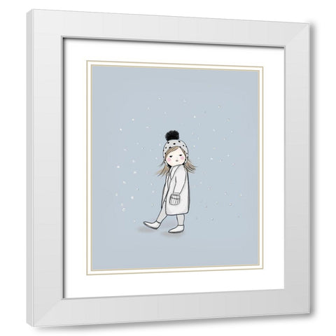 Girl Walking in Snow White Modern Wood Framed Art Print with Double Matting by Straatsma, Leah