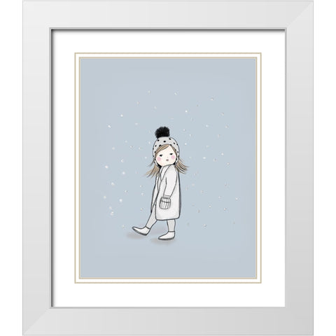 Girl Walking in Snow White Modern Wood Framed Art Print with Double Matting by Straatsma, Leah