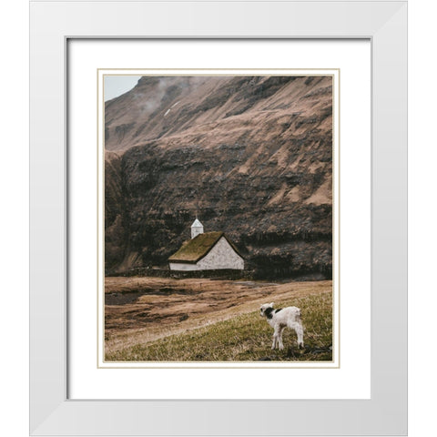 Moody Lanscape with Sheep and Chapel Barn White Modern Wood Framed Art Print with Double Matting by Straatsma, Leah