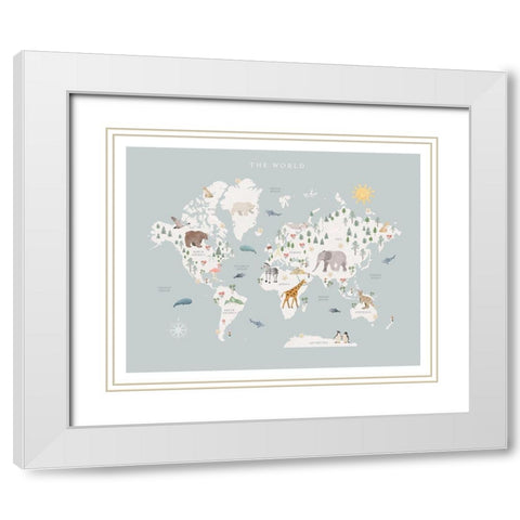 World Map White Modern Wood Framed Art Print with Double Matting by Straatsma, Leah