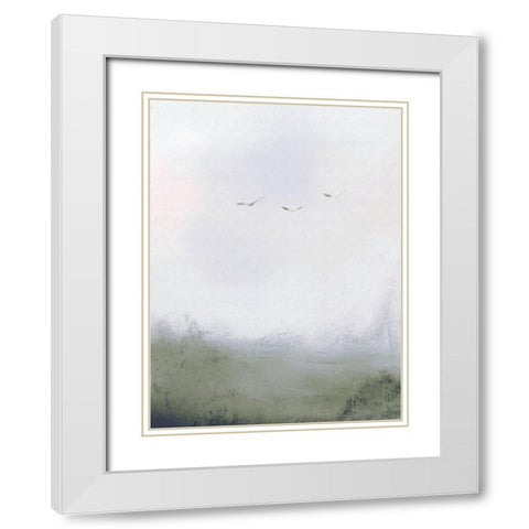 Birds Flying Over a Field 1 White Modern Wood Framed Art Print with Double Matting by Straatsma, Leah