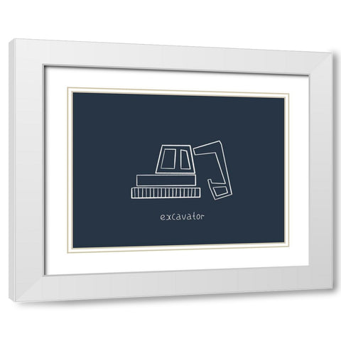 Excavator Navy White Modern Wood Framed Art Print with Double Matting by Straatsma, Leah