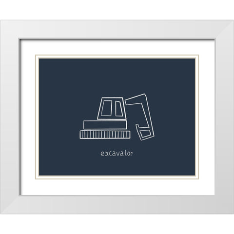Excavator Navy White Modern Wood Framed Art Print with Double Matting by Straatsma, Leah
