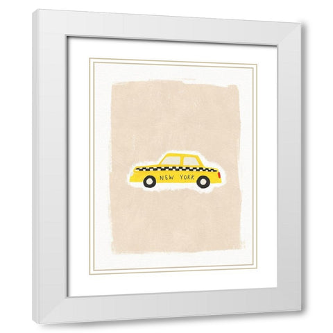 NYC Taxi White Modern Wood Framed Art Print with Double Matting by Straatsma, Leah