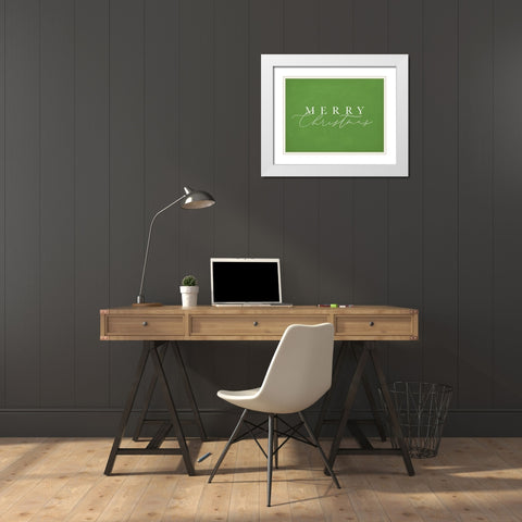 Merry Christmas Green White Modern Wood Framed Art Print with Double Matting by Straatsma, Leah