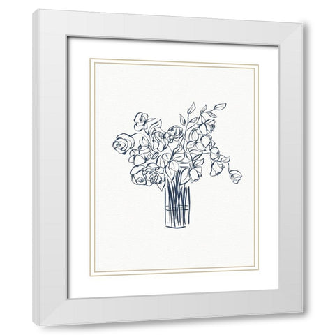 Blue Florals White Modern Wood Framed Art Print with Double Matting by Straatsma, Leah