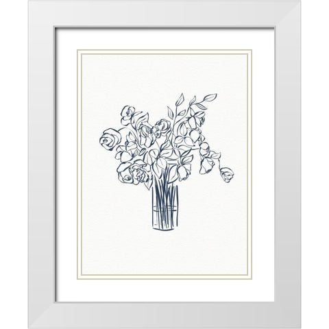 Blue Florals White Modern Wood Framed Art Print with Double Matting by Straatsma, Leah