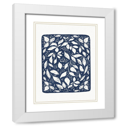 Blue Lino Floral White Modern Wood Framed Art Print with Double Matting by Straatsma, Leah