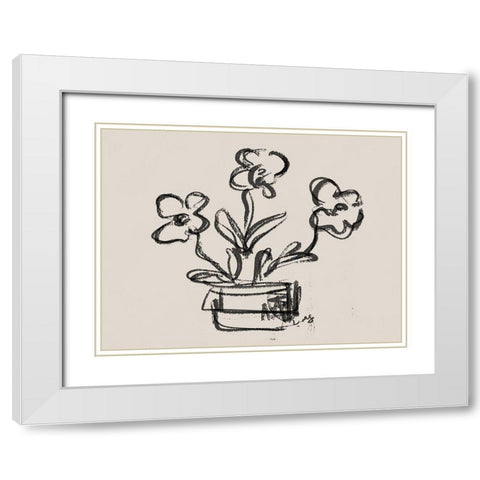 Sketched Peonies in Vase White Modern Wood Framed Art Print with Double Matting by Straatsma, Leah