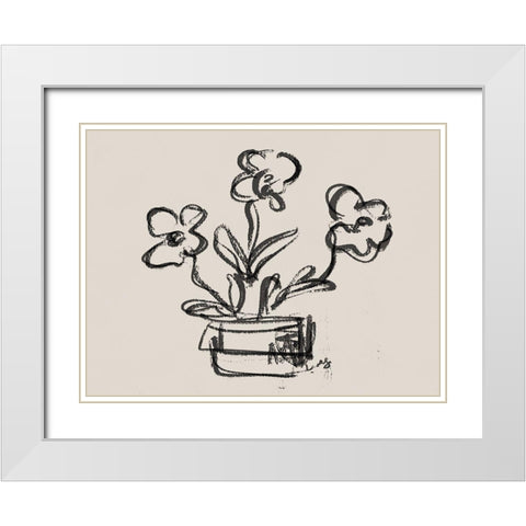 Sketched Peonies in Vase White Modern Wood Framed Art Print with Double Matting by Straatsma, Leah