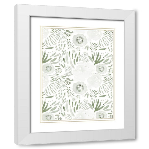 Green Watercolour Florals White Modern Wood Framed Art Print with Double Matting by Straatsma, Leah