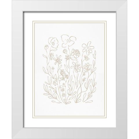 Inky Floral Neutral White Modern Wood Framed Art Print with Double Matting by Straatsma, Leah